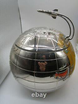Mid Century International Silver Plate Globe Ice Bucket with Rocket Handle MCM