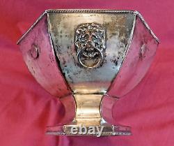 Mid Victorian Silver Plated Footed Punch Bowl Wine Cooler Lion Head Ring Handle