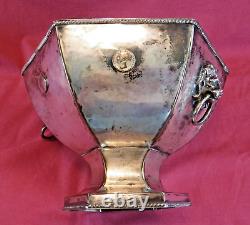 Mid Victorian Silver Plated Footed Punch Bowl Wine Cooler Lion Head Ring Handle