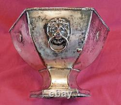 Mid Victorian Silver Plated Footed Punch Bowl Wine Cooler Lion Head Ring Handle