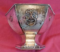 Mid Victorian Silver Plated Footed Punch Bowl Wine Cooler Lion Head Ring Handle