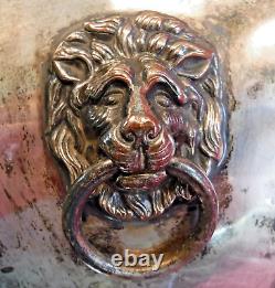 Mid Victorian Silver Plated Footed Punch Bowl Wine Cooler Lion Head Ring Handle