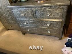 Middle Eastern Hand Made Silver Plate Bedroom Furniture Set