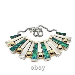 Modernist Malachite Style Silver Bar Necklace, Latin America 1980's