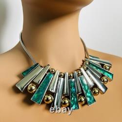 Modernist Malachite Style Silver Bar Necklace, Latin America 1980's