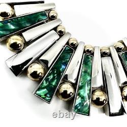 Modernist Malachite Style Silver Bar Necklace, Latin America 1980's