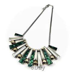 Modernist Malachite Style Silver Bar Necklace, Latin America 1980's