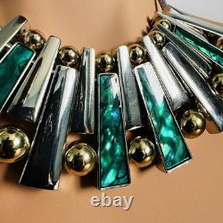 Modernist Malachite Style Silver Bar Necklace, Latin America 1980's