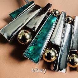 Modernist Malachite Style Silver Bar Necklace, Latin America 1980's