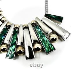 Modernist Malachite Style Silver Bar Necklace, Latin America 1980's