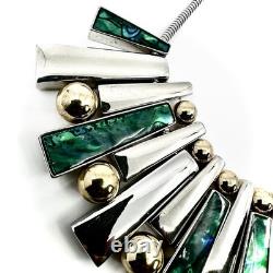 Modernist Malachite Style Silver Bar Necklace, Latin America 1980's
