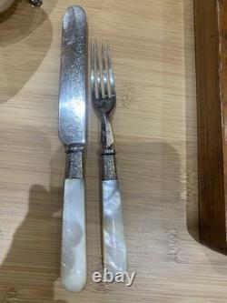 Mother Of Pearl and Silver Cutlery Set Purchased 1946 Original Receipt/Key & Box