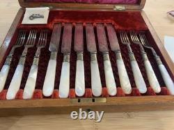 Mother Of Pearl and Silver Cutlery Set Purchased 1946 Original Receipt/Key & Box