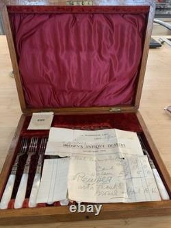 Mother Of Pearl and Silver Cutlery Set Purchased 1946 Original Receipt/Key & Box