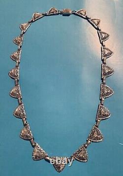 Must Look Signed PSCO Art Deco Rhodium Plated Short Vintage Necklace Rare