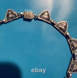 Must Look Signed PSCO Art Deco Rhodium Plated Short Vintage Necklace Rare