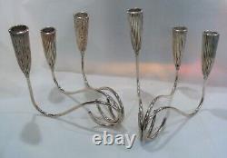 Napier Pair of Art Deco Triple Branch Fluted Silver Plated Candlesticks