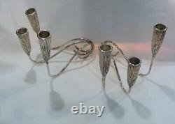 Napier Pair of Art Deco Triple Branch Fluted Silver Plated Candlesticks