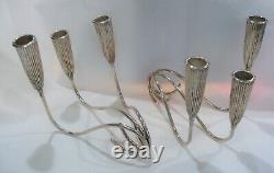 Napier Pair of Art Deco Triple Branch Fluted Silver Plated Candlesticks