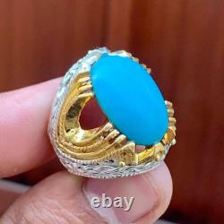 Natural Nishapuri Feroza Ring In Gold Touch Plated Ring Real Turquoise Ring 925