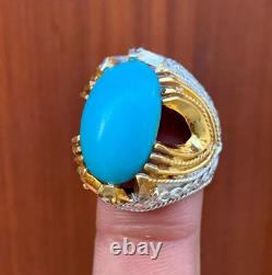 Natural Nishapuri Feroza Ring In Gold Touch Plated Ring Real Turquoise Ring 925