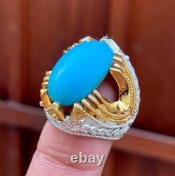 Natural Nishapuri Feroza Ring In Gold Touch Plated Ring Real Turquoise Ring 925