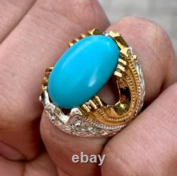 Natural Nishapuri Feroza Ring In Gold Touch Plated Ring Real Turquoise Ring 925