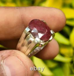 Natural Red Ruby Original African Ruby Ring Real Ruby Ring Silver Rhodium Plated