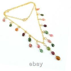 Natural Tourmaline Beads Necklace 925 Starling Silver Gold Plated Jewelry A23