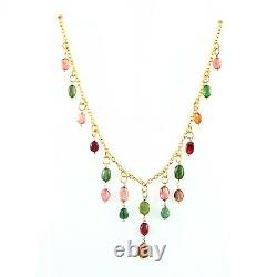 Natural Tourmaline Beads Necklace 925 Starling Silver Gold Plated Jewelry A23