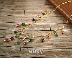 Natural Tourmaline Beads Necklace 925 Starling Silver Gold Plated Jewelry A23