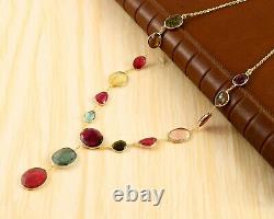 Natural Tourmaline Rose Cut Necklace 925 Starling Silver Gold Plated Jewelry A21