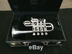 Nice Silver Plated Getzen 940 Eterna Four Valve Piccolo Trumpet Original Case