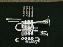 Nice Silver Plated Getzen 940 Eterna Four Valve Piccolo Trumpet Original Case