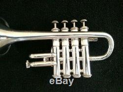 Nice Silver Plated Getzen 940 Eterna Four Valve Piccolo Trumpet Original Case