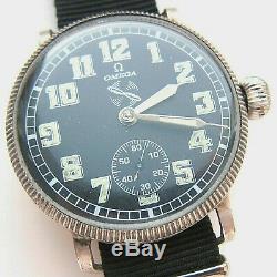 OMEGA wristwatch Military aviator style for pilot, silver plated case. Glow