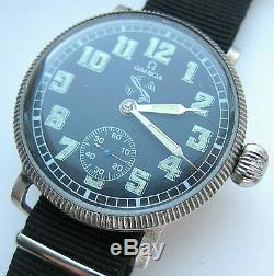 OMEGA wristwatch Military aviator style for pilot, silver plated case. Glow