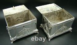 ORIGINAL GERMAN ART NOUVEAU WMF Silver Plate Jewelry Box Matching Pair, ca 1890