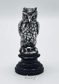 OWL MINIATURE STATUE c1900 SILVER PLATED BRONZE BIRD