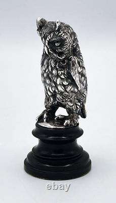 OWL MINIATURE STATUE c1900 SILVER PLATED BRONZE BIRD