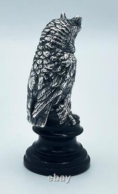 OWL MINIATURE STATUE c1900 SILVER PLATED BRONZE BIRD