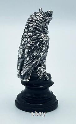 OWL MINIATURE STATUE c1900 SILVER PLATED BRONZE BIRD