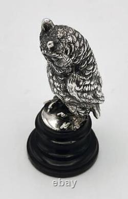 OWL MINIATURE STATUE c1900 SILVER PLATED BRONZE BIRD