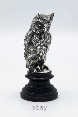 OWL MINIATURE STATUE c1900 SILVER PLATED BRONZE BIRD