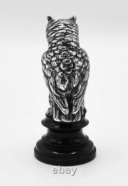 OWL MINIATURE STATUE c1900 SILVER PLATED BRONZE BIRD