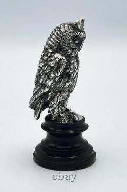 OWL MINIATURE STATUE c1900 SILVER PLATED BRONZE BIRD