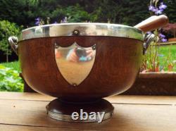 Oak & Silver Plated Trophy Bowl With Ceramic Liner & Servers