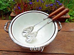 Oak & Silver Plated Trophy Bowl With Ceramic Liner & Servers