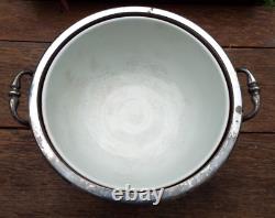 Oak & Silver Plated Trophy Bowl With Ceramic Liner & Servers