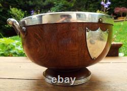 Oak & Silver Plated Trophy Bowl With Ceramic Liner & Servers